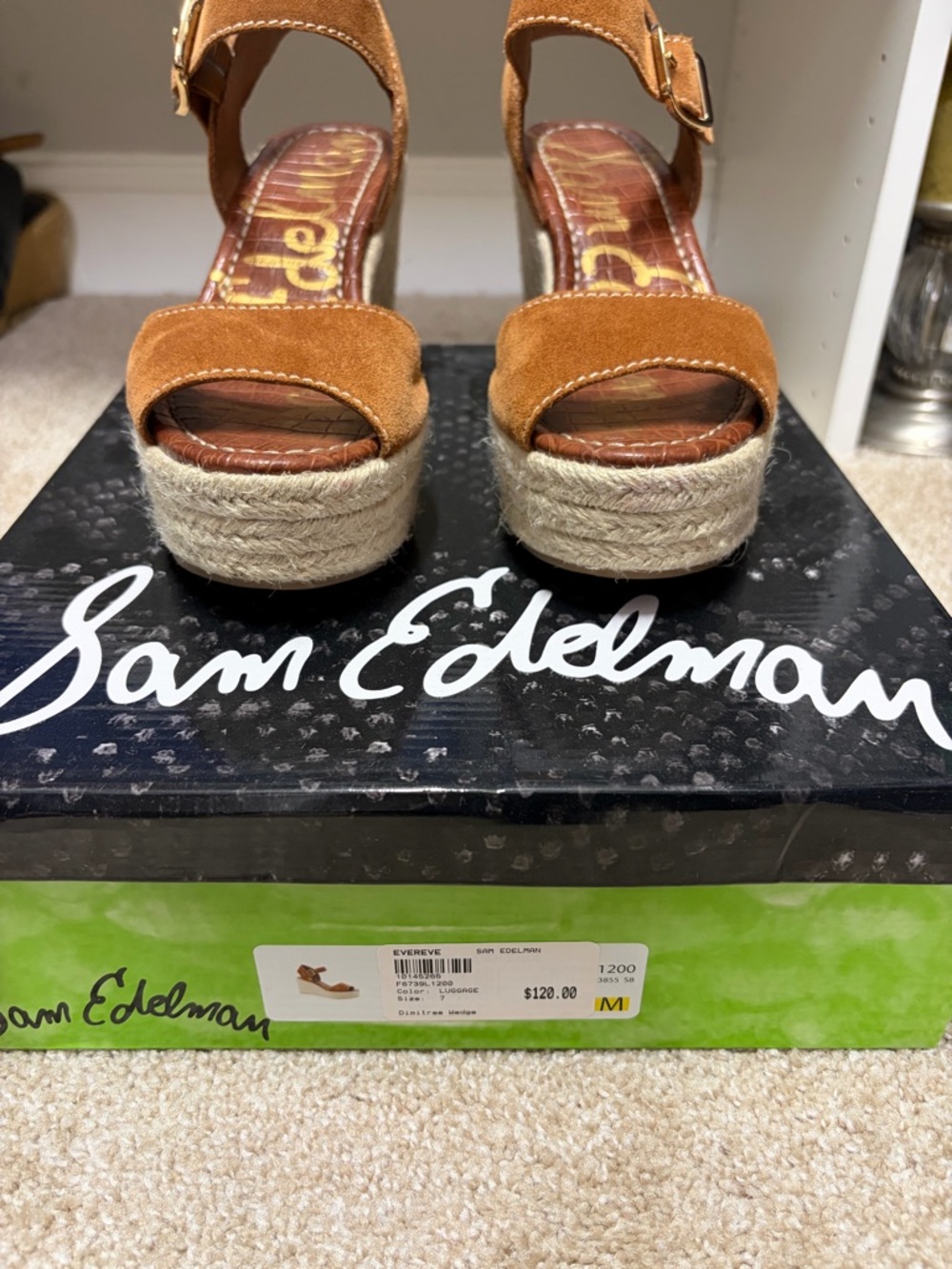 Sam Edelman Cognac Suede Espadrille Platform Sandals
